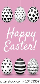 Happy Easter card. Easter eggs on pink background