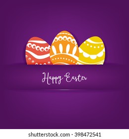 Happy Easter card. Easter eggs with ornaments on violet background. Vector illustration 