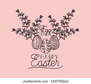 happy easter card with eggs painted and flowers