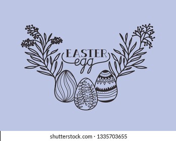 happy easter card with eggs painted and flowers