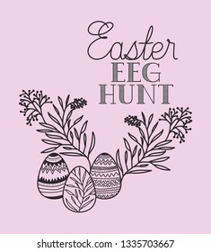 happy easter card with eggs painted and flowers