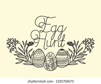 happy easter card with eggs painted and flowers