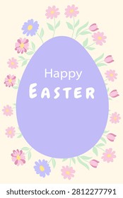 happy easter card with eggs , Poster , Card Bege backgroundcolorful flowers and egg