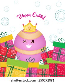 happy easter card with eggs queen and gifts