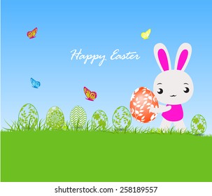 Happy Easter card with eggs and rabbits