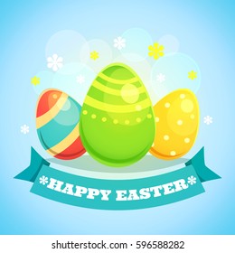 Happy Easter Card with Eggs. Vector illustration in retro cartoon style
