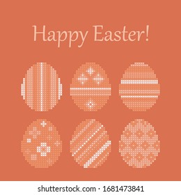 Happy Easter Card! Embroidered pattern. Vector illustration for web design or print.