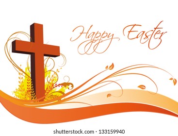 Happy Easter Card with floral decorated cross.