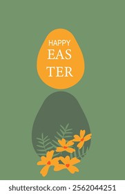 Happy easter card with floral egg design on green background. Easter abstract modern geometry card.