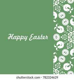 happy easter card, folk style, rooster icon, holiday text