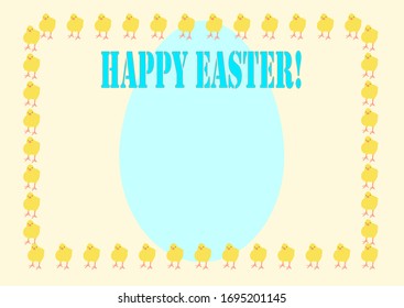 Happy Easter card. Frame of little chicks. You can enter your own text. Yellow background.