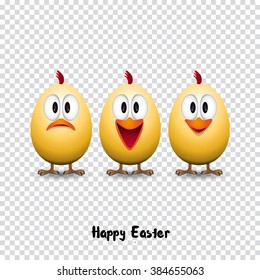 Happy easter card, Funny chicken eggs, transparent background vector illustration