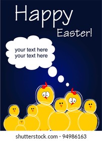 Happy Easter card with funny chickens.