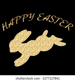 happy easter card with glitter bunny on black vector art