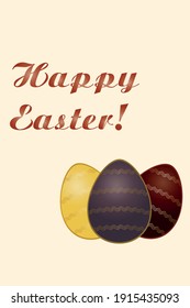 Happy Easter Card with Golden and Chocolate Eggs. For decor, packaging, wrapping paper, wallpaper, design, banners, templates