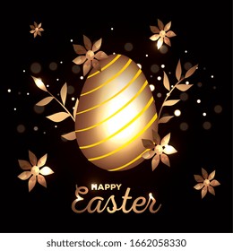 tarjeta de Pascua feliz con decoración de huevo dorado diseño vectorial