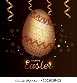 happy easter card with golden egg decoration vector illustration design