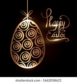 happy easter card with golden egg hanging vector illustration design