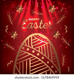 happy easter card golden with egg decorated vector illustration design
