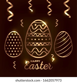 Frohe Osterkarte mit goldenem Eier Dekoration Vektorillustration  Design
