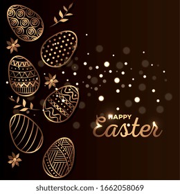 happy easter card with golden eggs decoration vector illustration design