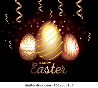 tarjeta de Pascua feliz con decoración de huevos dorados ilustración vectorial diseño