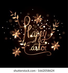 feliz tarjeta de Pascua dorada con decoración floral ilustración vectorial diseño