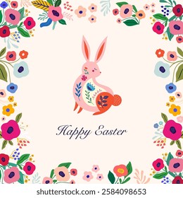 Happy Easter card. Happy easter greeting card with decorative easter bunny