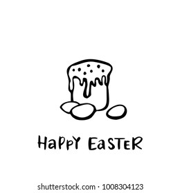 Happy Easter card with hand drawn Easter cake.Vector illustration.