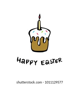 Happy Easter card with hand drawn Easter cake.Vector illustration.