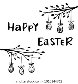 Happy Easter card with hand drawn lettering.Vector illustration.