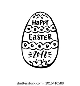 Happy Easter card with hand drawn lettering and egg.Vector illustration.