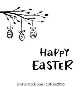 Happy Easter card with hand drawn lettering.Vector illustration.