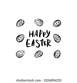 Happy Easter card with hand drawn lettering and egg.Vector illustration.