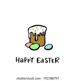 Happy Easter card with hand drawn Easter cake.Vector illustration.