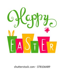 Happy Easter card. Easter hand lettering. Hand calligraphy Happy Easter.