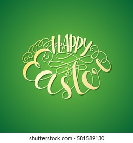 Happy Easter card, hand lettering. Festive background.  Handmade calligraphy, vector.