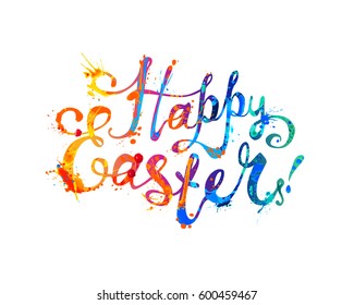 Happy Easter card. Hand written inscription. Christian holiday