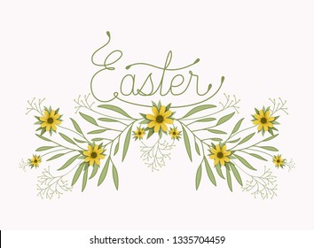 happy easter card with handmade font and flowers