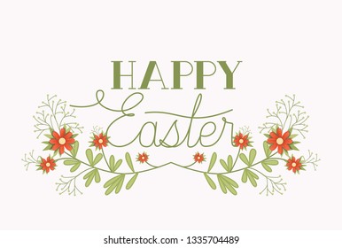 happy easter card with handmade font and flowers