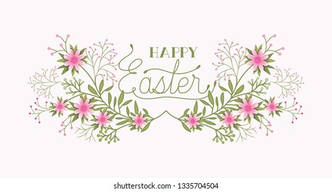 happy easter card with handmade font and flowers