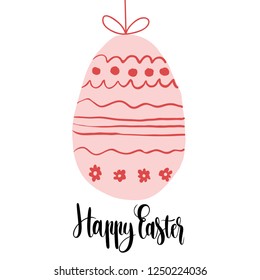 Happy Easter card with handwritten phrase, holiday poster. Vector illustration. For ad,promotion ,poster,flyer,web-banner, invitation,cover,wallpaper.Hand drawn.