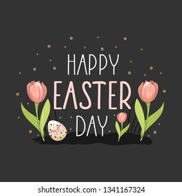 Happy Easter card with handwritten phrase. Easter elements. Calligraphy.