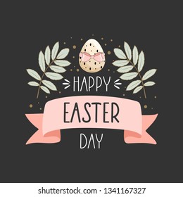 Happy Easter card with handwritten phrase. Easter elements. Calligraphy.
