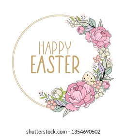 Happy Easter card with handwritten phrase. Easter elements. Calligraphy.
