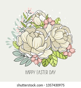 Happy Easter card with handwritten phrase. Easter elements. Calligraphy.
