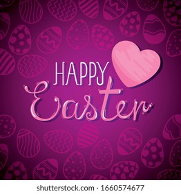 happy easter card with heart and eggs decoration vector illustration design