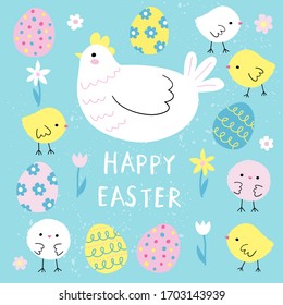 Happy Easter Card Hen Various Chickens Stock Vector (Royalty Free ...