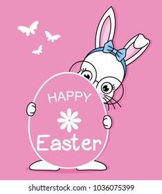 Happy easter card. hipster bunny with glasses with easter egg