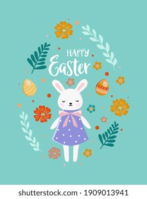 Happy Easter card. Holiday easter illustration in cartoon style. 